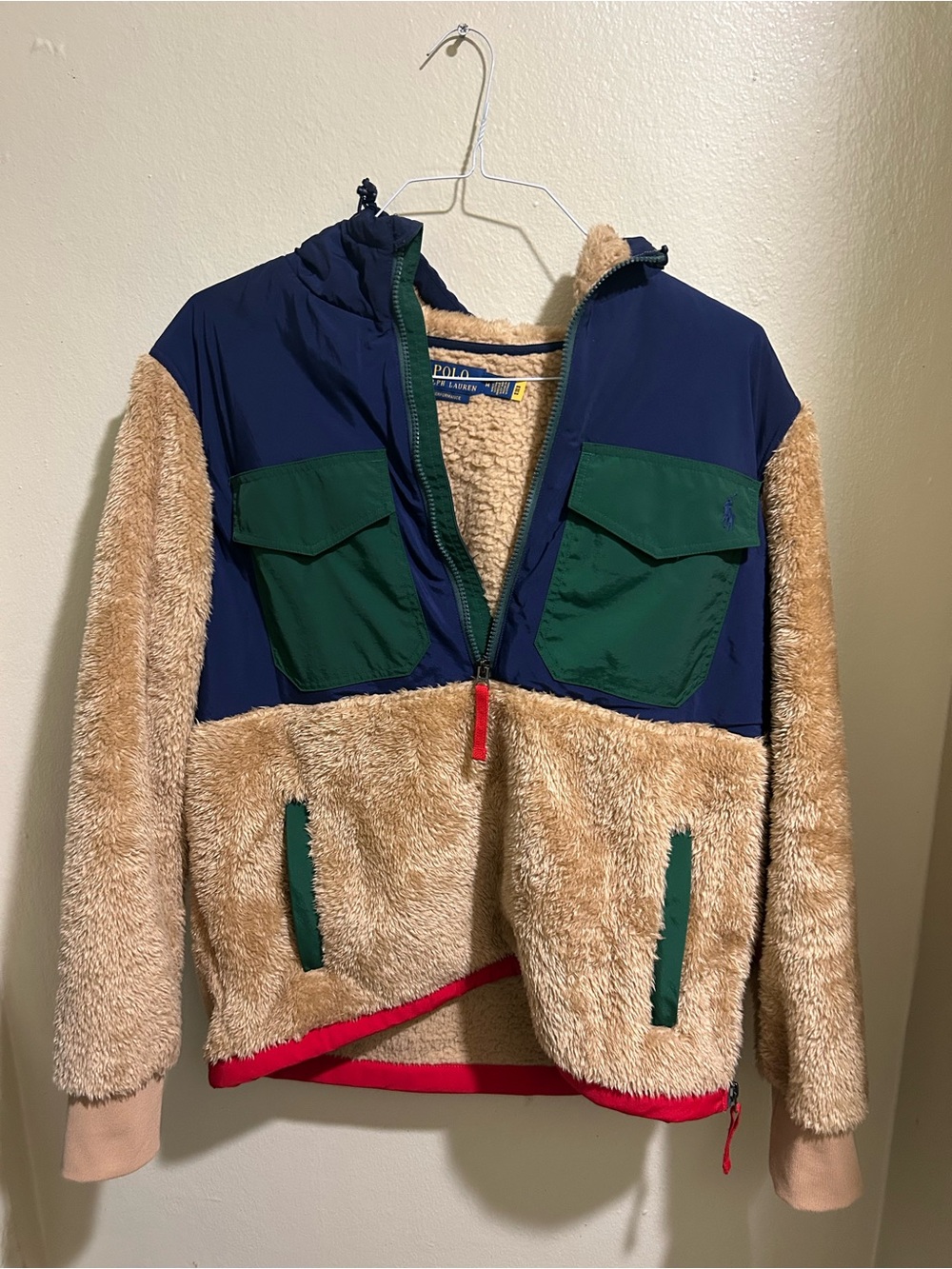 Polo Ralph Lauren Navy, Green & Tan Faux-Sherpa Pullover